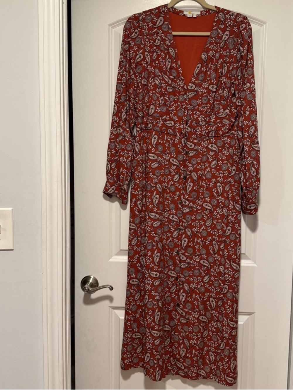 Boden Rust Floral Paisley V‑Neck Long Sleeve Midi Dress - Picture 4 of 8